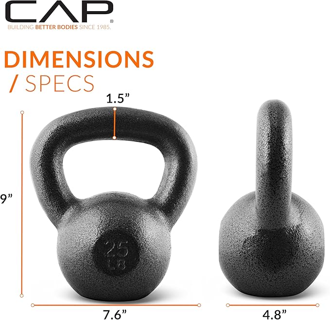CAP Barbell Cast Iron Kettlebell - Coated Options, Singles and Sets, Multiple Weight Choices