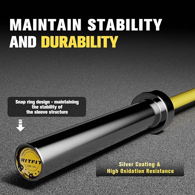 RitFit Elite 7ft Olympic Barbell, Robust 45lb Barbell for Weightlifting and Powerlifting, Superior Olympic Bar with Exceptional 500lbs Load Capacity, Weight Bar for 2” Standard Plates