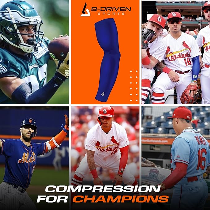 B-Driven Sports Pro-Fit Compression Arm Sleeve for Men, Women & Youth, Volleyball Baseball Basketball Weightlifting - Single