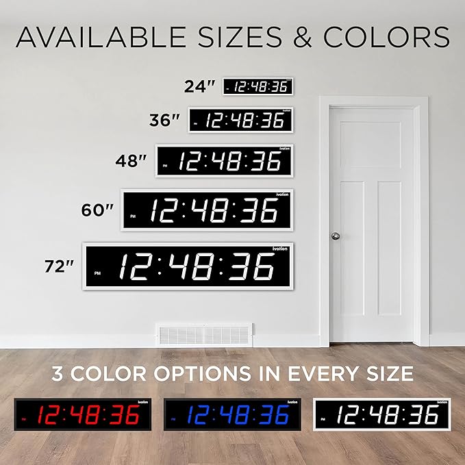 Ivation Oversized 36" Large Digital LED Clock | Big Digital Clock w/Multi-Function Display – Stopwatch, Timer, Alarms, Temp & Date | 6 Brightness Levels, Time Memory & Remote (White)