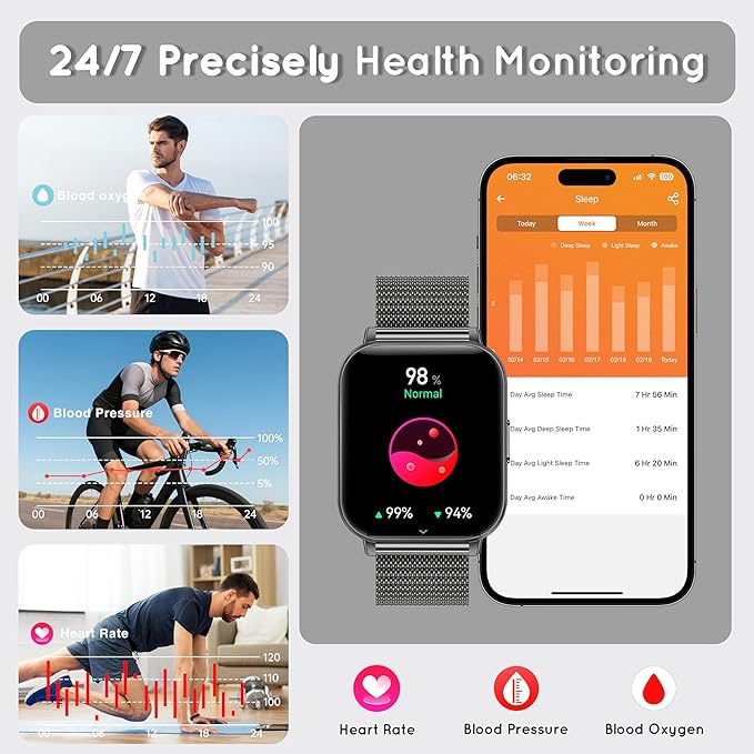 Smart Watch for Men Women, 30+ Day Long Battery 44MM Fitness Smartwatch for iPhone Android Phones with Bluetooth Call/Step Tracker/Heart Rate SpO2/Sleep Monitor, 120+ Sports Modes, 1000mAh/3 Bands