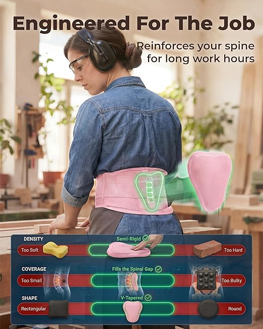 Sparthos Women's Back Brace for Lower Back Pain - Pink Lumbar Support Belt for Sciatica Relief - Breathable Lower Back Brace for Women - Fits 38–44″ Waist (Medium)