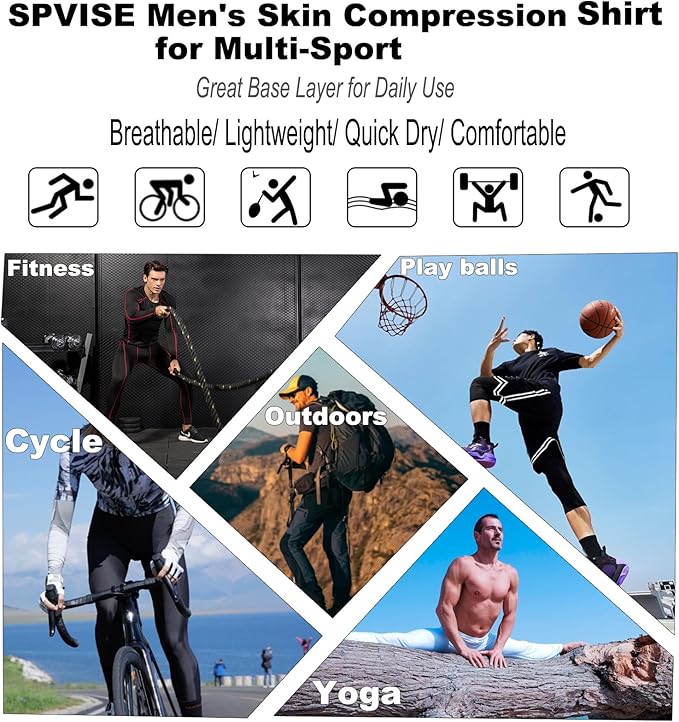 SPVISE 1 or 3 Pack Men's Compression Shirts Long Sleeve Workout Gym T-Shirt Running Top Cool Dry Sports Baselayer Undershirts