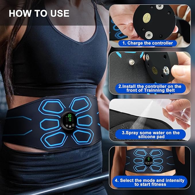 FDA Cleared - MHD TENS Muscle Stimulator Electronic Abs Muscle Toner Ab Machine Trainer for Abdomen Easy Abs Muscle Stimulation and Activation, Home Gym Use Black1