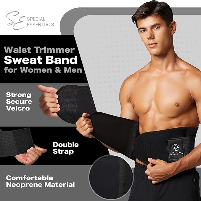 Special Essentials Waist Trainer for Women & Men Adjustable Sweat Band Waist Trimmer For Core Stability & Training Workouts