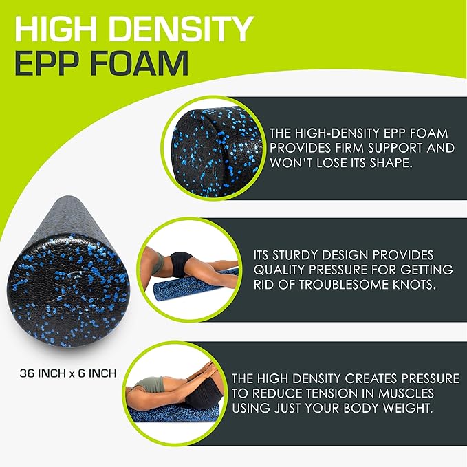 ProsourceFit High Density Foam Rollers Long, Firm Full Body Athletic Massage Tool for Back Stretching, Yoga, Pilates, Post Workout Muscle Recuperation