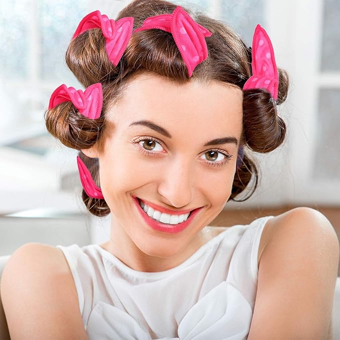 Bememo 40 Pieces Soft Curlers Hair Rollers Overnight Heatless Pillow Rollers for Hair Satin Sponge Curlers to Sleep in No Heat for Long Short Styling Tools(Rose Red)