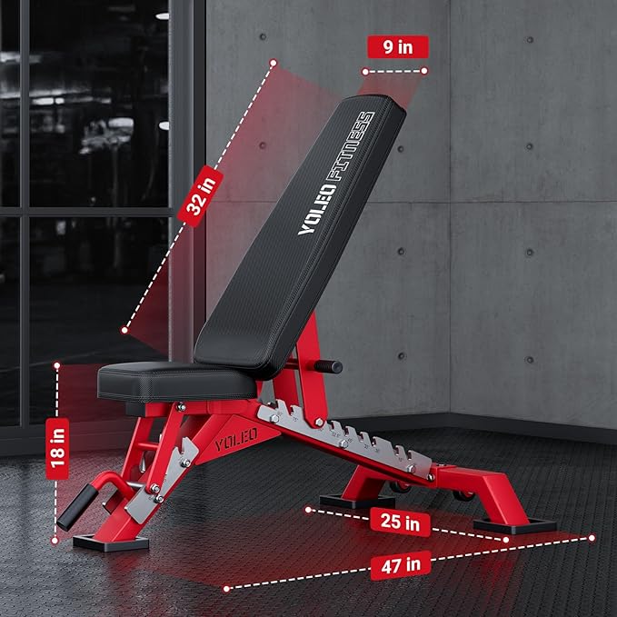 YOLEO Commercial Adjustable Weight Bench - MAX 2315LBS Heavy Duty Workout Bench for Home Gym, Flat/Incline/Decline Bench Press 2.4" Thick Pad (6-Step Assembly)