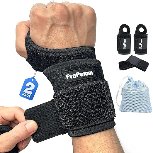 Wrist Brace for Carpal Tunnel 2 Pack Right Left Hand, Adjustable Wrist Brace for Day Night Support, Wrist Support Wraps for Women Men,Tendonitis, Arthritis, Weightlifting, Sports, Black
