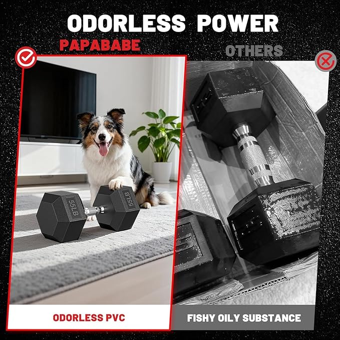 PAPABABE Hex Dumbbell Set with Rack, Rubber Encased Free Weight with Weight Storage Racks, Multiple Weight Options for Home Gym and Fitness