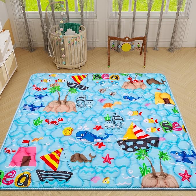 Ocean Baby Gyms Playmats for Playpen Playyards, 50"×50" Thicken Soft Padding Play Mat Babies Toddlers Infants Baby Crawling Mat