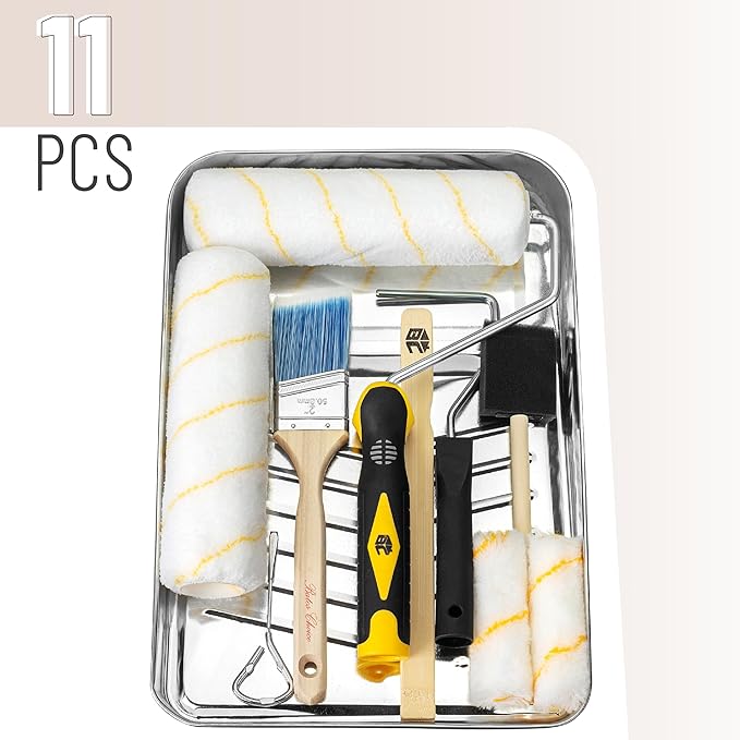 Bates Paint Tray Set - 11 pcs Kit with 9" & 4" Rollers, Small Roller, Trays & Covers for House Painting