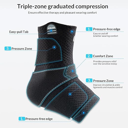 ZOELION Ankle Brace Compression Support with Removable Fishnet Strap, 3D Knit Plantar Fasciitis Relief Achilles Tendonitis Brace, Ankle Compression Sleeve for Pain Relief & Injury Healing, Black/M