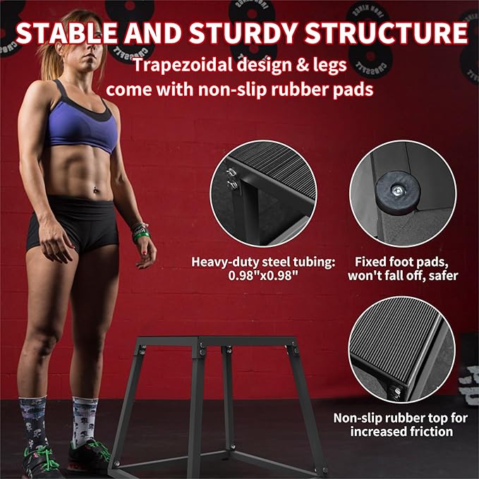 Garvee Steel Plyo Box for Exercise, Plyometric Jumping Box Metal Exercise Step Up Box with Anti-Slip Surface for Home Gym Training,Single and Set
