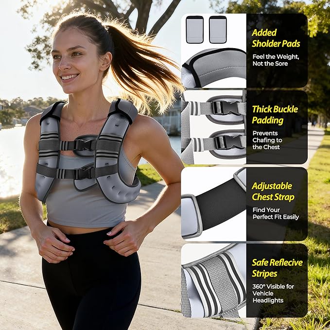 PACEARTH Weighted Vest,6lb/8lb/10lb/12lb/16lb/20lb/25lb/30lb Weight Vest with Reflective Stripe, Body Weight Vests for Women, Men, Weight Loss Workout, Strength Training, Running, Walking, Jogging