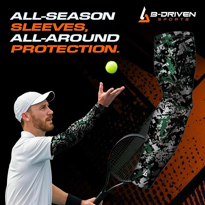 B-Driven Sports Pro Fit Compression Arm Sleeve for Men Women & Youth, Basketball Baseball Football, Single Digital Designs