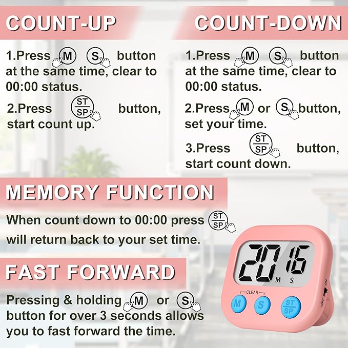 ZILLEEN Classroom Timer for Kids Teachers 2 Pack Digital Timers, Purple & Pink