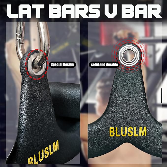 LAT Pull Down Bar for Cable Machine, LAT Pulldown Attachments T-bar V-bar Cable Attachment for Gym, Back Tricep Strength Training Handle
