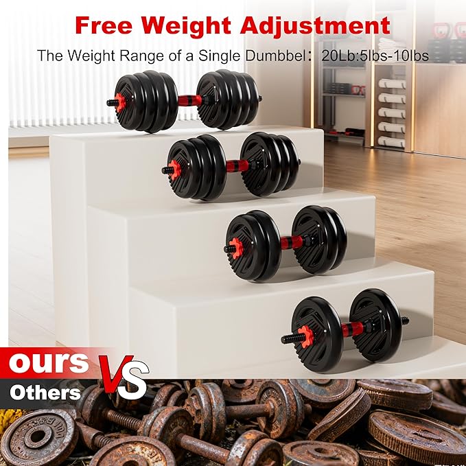 Adjustable Dumbbell Set, 10/20/30/45/70/90lbs Free Weight Set with Connector, 5 in1 Dumbbells Set Used as Barbell, Kettlebells, Push up Stand,Weight Plate, Fitness Exercises for Home Gym Suitable Men/Women