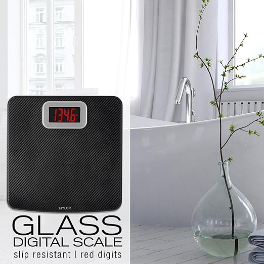 Taylor Digital Bathroom Scale, Body Weight Scale 400 LB Capacity, Carbon Fiber Anti-Slip Mat, 11.8 x 11.8 Inch Platform, Black