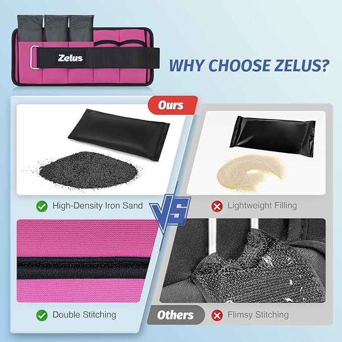 ZELUS 1 Pair Adjustable Ankle Weights, 2 4 6 8 10 lb Modularized Leg Weight Straps for Women Men, Weighted Ankle Weight Set with Removable Sandbags, 1-5 lb per Ankle Strap for Gym Yoga Jogging Walking