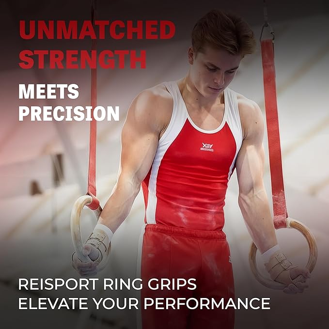 Reisport Men's Ring Gymnastics Grips - Durable Leather Hand Grips for Gymnastics Rings Men & Boys - Gymnastics Equipment & Accessories for Advanced Gymnasts