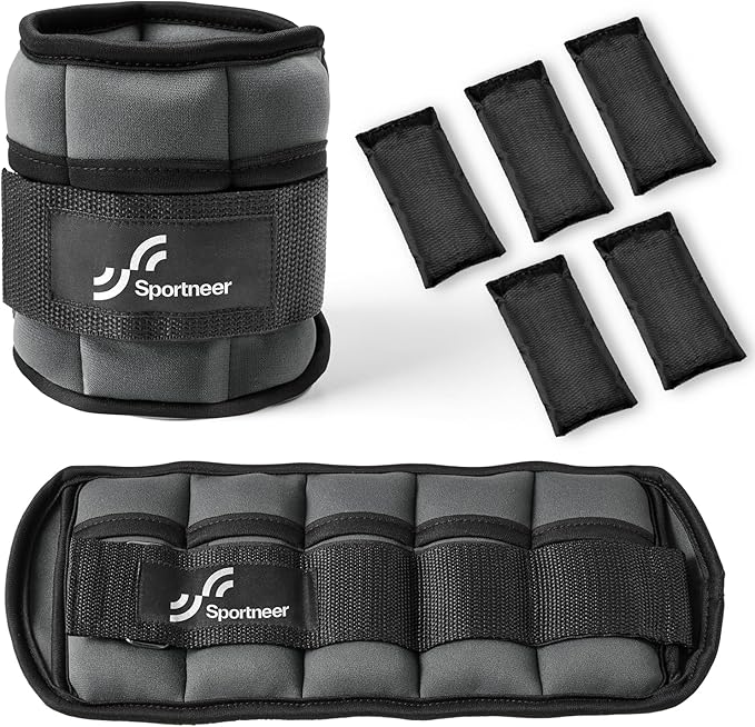 Sportneer Adjustable Ankle Weights Set - 1 Pair (2-10 lbs) Removable Sandbags for Women & Men, Comfortable Neoprene Leg Weights for Walking, Running, Pilates, Yoga, Home Workout & Physical Therapy