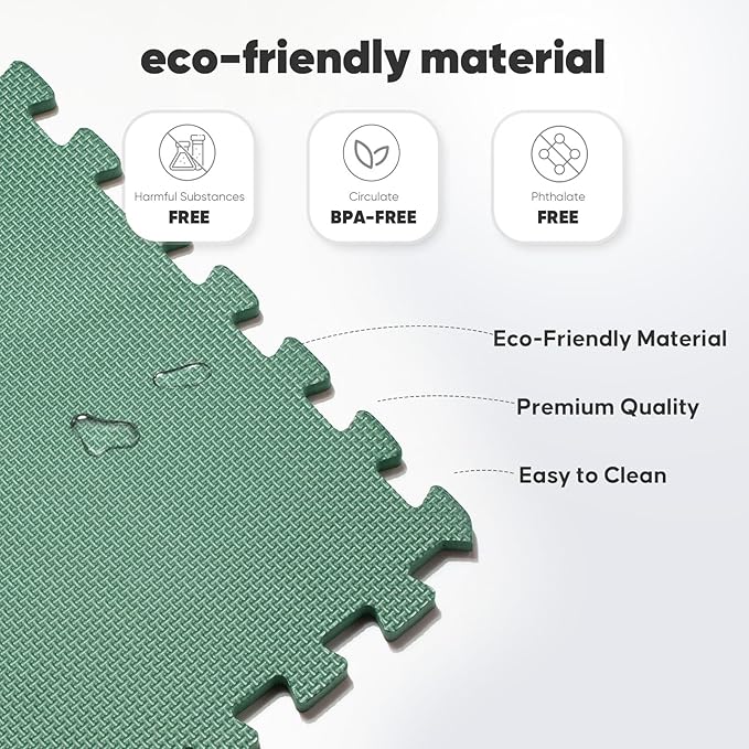32 Pack Home Gym Mat, Puzzle Exercise Mat, EVA Interlocking Foam Floor Tiles for Home Workout Equipment and Kids' Play Areas - Blue, 24 in x 24 in x ½ in - (Green, 32 Pack(128 SQ FT))