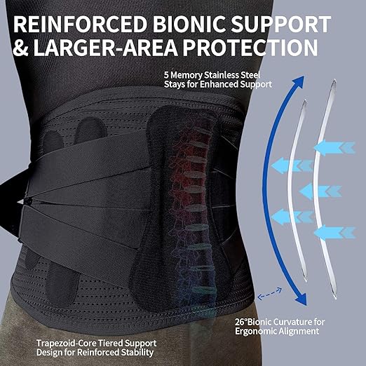 Lower Back Brace for Women Men, Adjustable Lumbar Support with 3D Pad, Breathable Ergonomic Support Belt with Metal Stays for Work, Lifting, Drive, Black,Size L,Waist 38"-45"