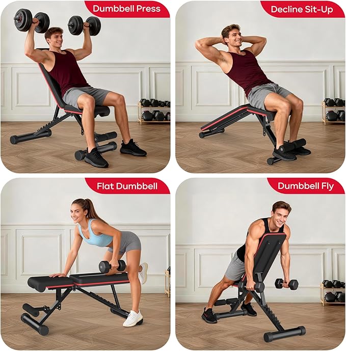 PASYOU Adjustable Foldable Weight Bench for Home Gym with 660LBS, Workout Bench for Incline Decline Flat Bench Press, Full Body Strength Training, Ideal for Small Space Apartment