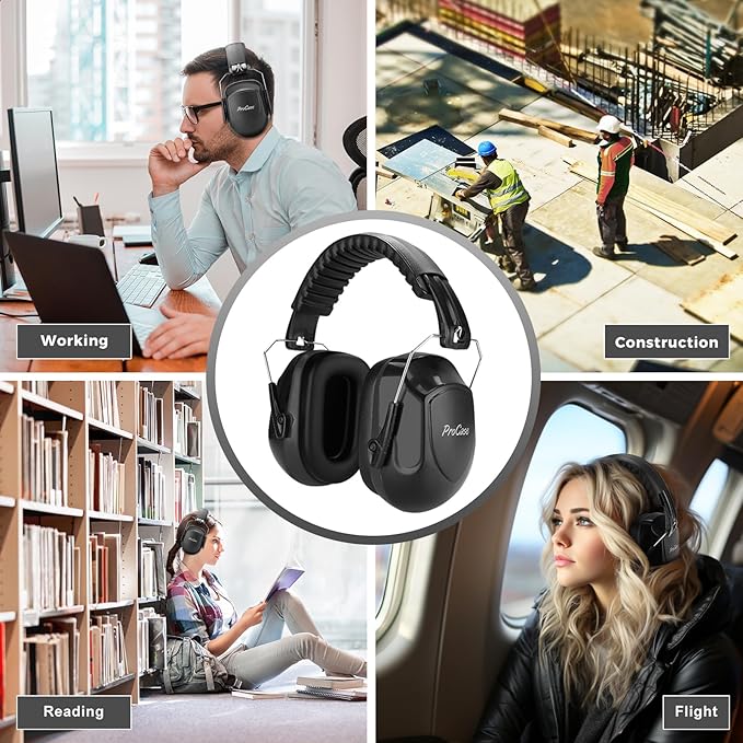 ProCase Noise Reduction Ear Muffs, Sound Proof Ear Protection, NRR 28dB Noise Cancelling Headphones for Adults Kids Autism, Hearing Protection for Shooting Gun Range Mowing -9 Packs, Black
