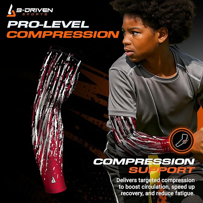 B-Driven Sports Pro Fit Compression Arm Sleeve for Men Women & Youth, Basketball Baseball Football, Single Digital Designs