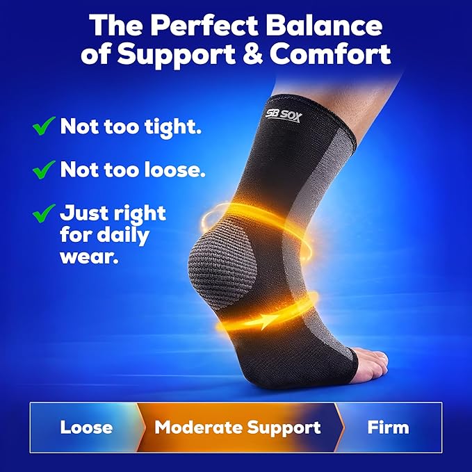 SB SOX Ankle Compression Sleeve for Men and Women (1 Pair) - Ankle Brace Support Stabilizer for Sprained Ankle, Achilles Tendonitis, Sports