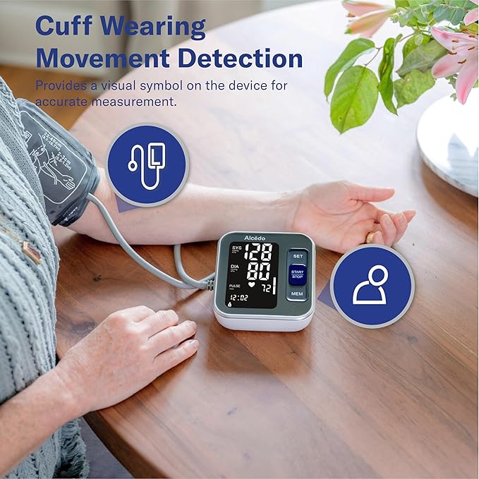Alcedo Blood Pressure Monitor for Home Use, Automatic Digital BP Machine with Large Cuff for Upper Arm (Black Backlit Screen)