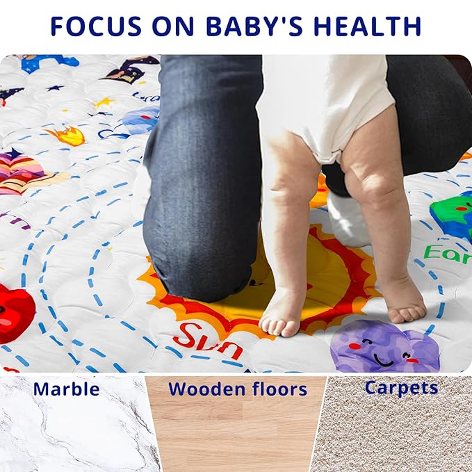 Solar System Baby Gyms Playmats for Playpen 71"×59" Giant Space Rug Planets, ABC Alphabet Learning Mat for Toddlers Thicken Soft Padding Foam Playmats Crawling Mat Kid Play Mats Pad