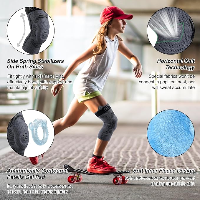 NEENCA Kids Knee Brace Sleeve, Youth Knee Compression Sleeve for Children - Boys & Girls. Child Knee Support with Patella Gel Pad & Side Stabilizers for Knee Pain, Sports, Outdoor - FSA/HSA Approved