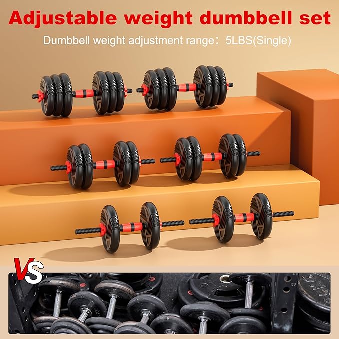 Adjustable Dumbbell Set, 10/20/30/45/70/90lbs, 5 in 1 Multi-Function Dumbbells Set Converts to Barbell & Kettlebell, Weight Set for Home Gym Workout, Suitable for Men/Women Strength Training