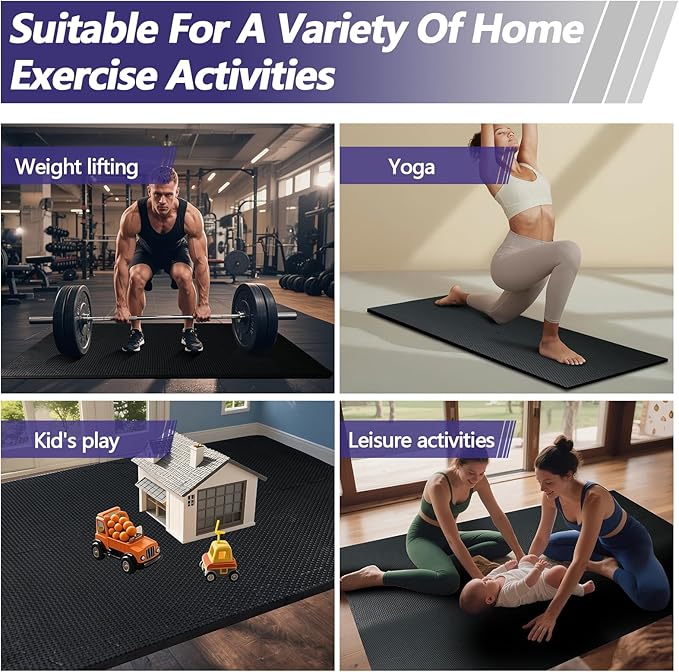 1/2 inch Thickened Interlocking Foam Floor Mats (20 Sq Ft), 20 Tiles 12.6X12.6in High Density EVA Gym Flooring for Home Gym, Weightlifting, Kids Play Area, Non-slip, Free Splicing.