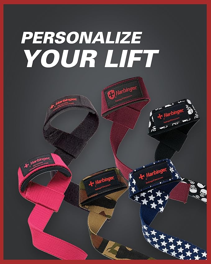 Harbinger Padded Cotton Lifting Straps with NeoTek Cushioned Wrist, 21.5 Inch Length, 1.5 Inch Width, Pair, Weightlifting Wrist Straps for Deadlifts and Strength Training
