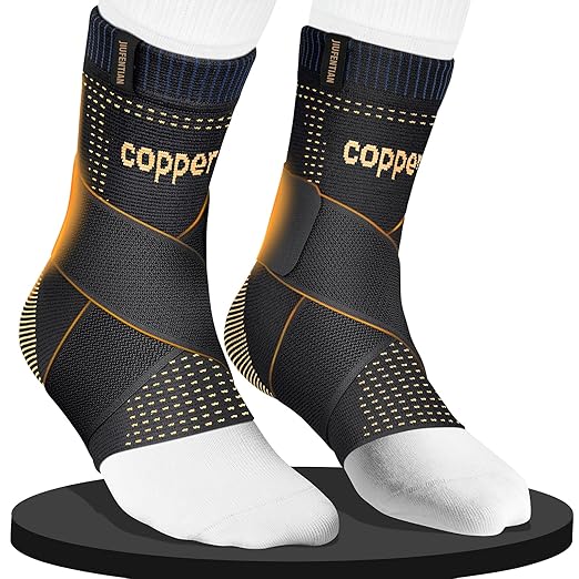 JIUFENTIAN Ultra-Thin & Copper Infused Ankle Support - Adjustable Compression Ankle Brace for Sprain Recovery, Plantar Fasciitis & Daily Pain Relief | Breathable, Durable, Fits Any Shoe (X-Large)