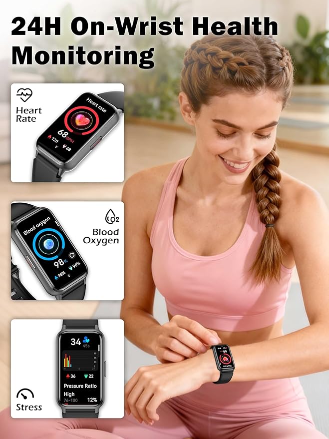 KPEP AMOLED Fitness Watches for Women Men with Stress Blood Oxygen Heart Rate Monitor Sleep Tracking 110+ Sport Modes Fitness Tracker Watch Calorie Counter Step Tracker IP68 Waterproof for Andriod iOS