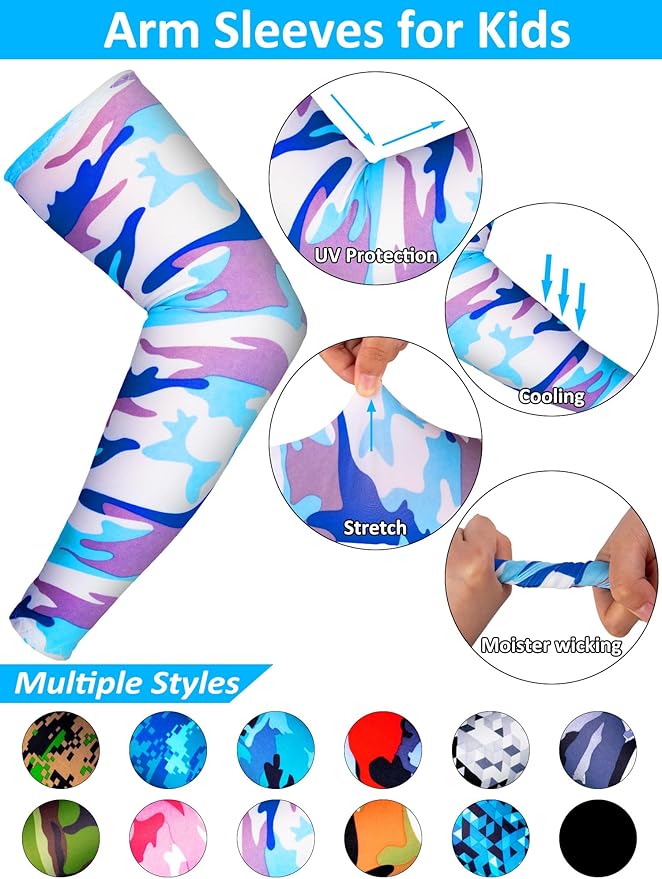 12 Pairs Sports Arm Sleeves for Kids Basketball Baseball Arm Sleeves UV Sun Protection Cooling Arm Cover Sleeve