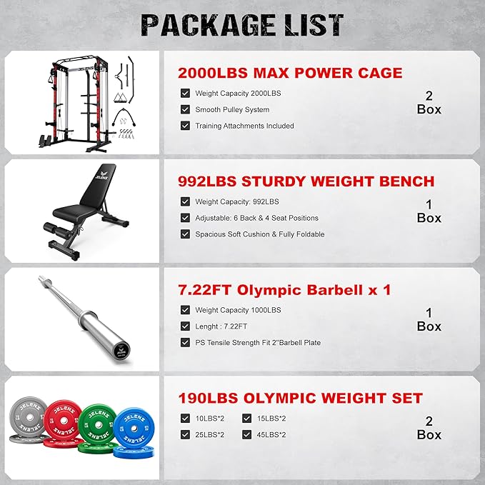 JELENS C21 Power Cage, 2000LBS Multi-Function Power Rack with Independent Dual Pulley System, All-in-One Squat Rack for Cable Crossover, Home Gym Workout Machine