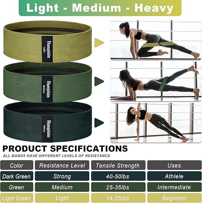Honmein Resistance Bands for Working Out, 3 Levels Exercise Bands Workout Bands Set for Women Men, Hip Legs Booty Bands for Home Fitness, Gym, Yoga, Pilates