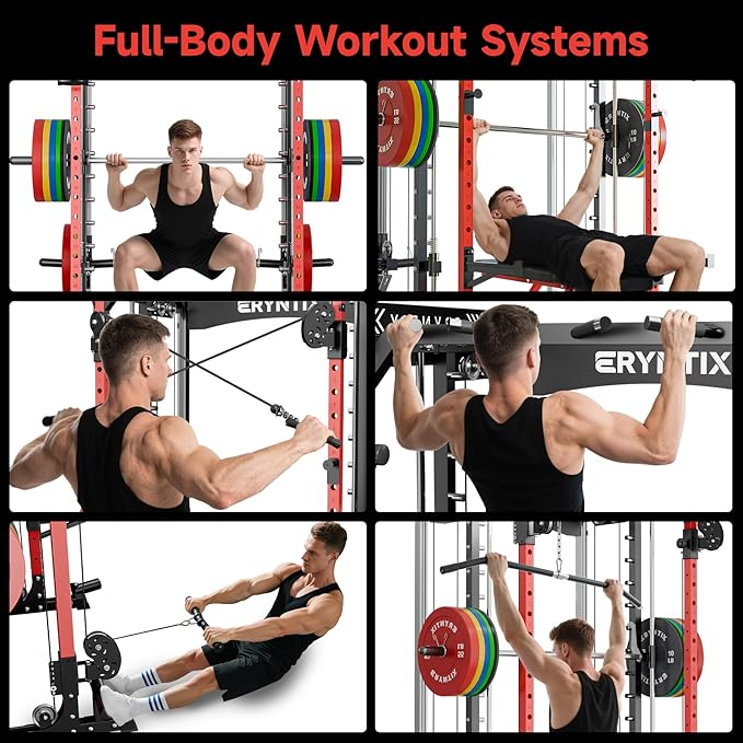 Smith Machine, 2600 LBS Capacity Power Rack for Home Gym Garage, All-in-One Power Cage with Cable Crossover, Heavy-Duty Squat Rack with LAT Pulldown & Pull-Up Bar, 84'' Home Gym Equipment