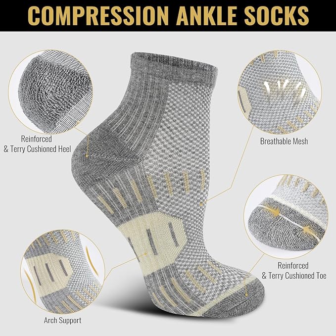 Copper Ankle Compression Socks for Men and Women(6 pairs), Breathable Arch Support Short Running Socks