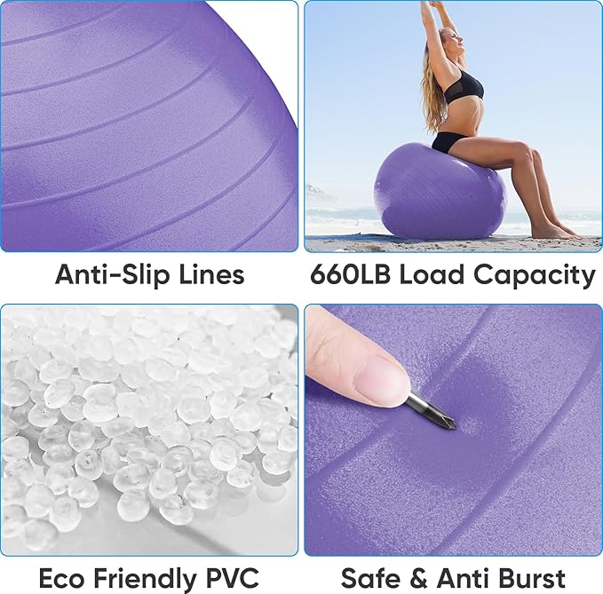APEXUP Yoga Ball Exercise Ball Anti Slip Heavy Duty for Fitness, Balance & Core Workout, Balance Training, Pregnancy & Physical Therapy, 5 Sizes