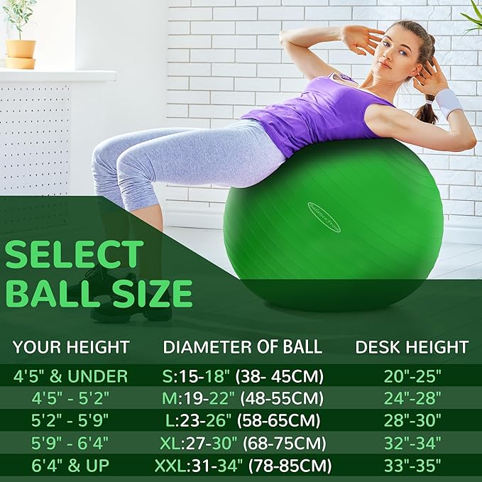 Fitvids Anti-Burst and Slip Resistant Exercise Yoga Fitness Birthing Ball with Quick Pump, 2,000-Pound Capacity, Multiple Colors and Sizes