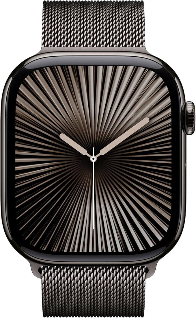Apple Watch Series 10 [GPS + Cellular 46mm case] Smartwatch with Slate Titanium Case with Slate Milanese Loop - M/L. Fitness Tracker, ECG App, Always-On Retina Display, Carbon Neutral