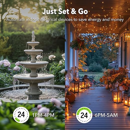 BN-LINK 24 Hour Heavy Duty Mechanical Timer, Outdoor Timer Outlet Waterproof with 30 Minutes Intervals, 2 Grounded Outlets for Christmas Lights Pool Pump,15A 1/2HP, ETL Listed